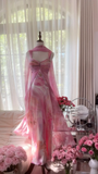 Retro Pink Sweetheart Floral Elegant Design A-line Romantic Chiffon Evening Dress Prom Dress HZ0319