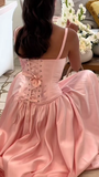Elegant Pink Straps A-Line Satin Long Party Dress Bridesmaid Dress, HZ0319