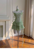 Chic Green Appliqued Ruffled Hem Design A-line Spaghetti Strap Party Dresses Homecoming Dresses, HZ0319