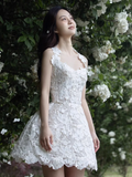 Retro White Appliqued Sleeveless Design A-line Party Dress Homecoming Dresses HZ0319