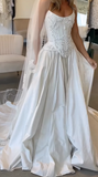 Elegant White Strapless A-Line Satin Appliques Wedding Dress Bridal Dress, HZ0319