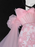 Vintage Pink Applique Bow Design A-Line Prom Dress Evening Dress HZ0319