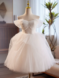 White Sweetheart Tulle Lace Short Prom Dress, White Homecoming Dress HZ0319