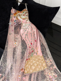 Sparkling Pink Beaded Sequined Design Elegant Mermaid Prom Dress Evening Dress HZ0319