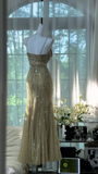 Vintage Shiny Light Green Spaghetti Strap Elegant Design A-line Beaded Romantic Chiffon Evening Dress Prom Dress HZ0319