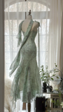 Retro Gorgeous Spaghetti Strap Green Beading Romantic Shinny Evening Dress Prom Dresses, HZ0319