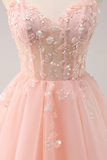 Vintage Pink 3D Flowers Design A-line Sleeveless Spaghetti Strap Homecoming Dress , HZ0319