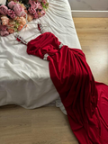 Wine Red Spaghetti Straps Sheath Long Evening Party Dress HZ0319