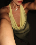 Light Yellow Halter Sheath Satin Long Party Dress Wedding Guest Dress, HZ0319