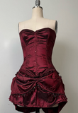 Burgundy Strapless Sheath Satin Lace-up Short Party Dresses Homecoming Dresses, HZ0319