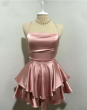 Lovely Pink Straps A-Line Satin Short Party Dress Homecoming Dress HZ0319