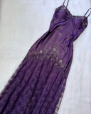 Purple Spaghetti Straps Lace Beading Sheath Long Evening Party Dress HZ0319