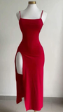 Sexy Red Spaghetti Straps Sheath Long Evening Party Dress HZ0319