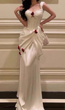 White Straps Satin Mermaid Long Party Dress Chic Wedding Dress HZ0319