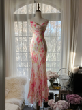Sexy Pink Straps Mermaid Chiffon Long Party Dress Wedding Guest Dress, HZ0319
