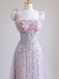 Elegant Floral Sequins A-Line Long Formal Party Dress Birthday Outfits HZ0319