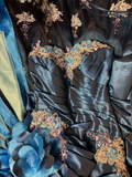Navy Blue Straps A-Line Satin Appliques Long Prom Dress Evening Ball Gown, HZ0319