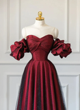Wine Red Sweetheart A-Line Tulle Satin Long Formal Party Dress HZ0319
