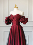 Wine Red Sweetheart A-Line Tulle Satin Long Formal Party Dress HZ0319