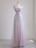 Elegant Floral Sequins A-Line Long Formal Party Dress Birthday Outfits HZ0319