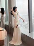 White Straps Satin Mermaid Long Party Dress Chic Wedding Dress HZ0319
