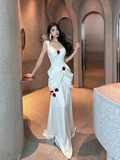 White Straps Satin Mermaid Long Party Dress Chic Wedding Dress HZ0319