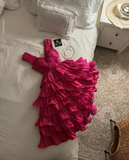 Hot Pink Straps Multi-Layers A-Line Midi Length Party Dress HZ0319
