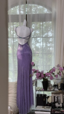 Vintage Gorgeous Purple V-neck Shinny Romantic Luxury Spaghetti Strap Evening Dress Prom Dresses, HZ0319