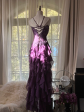 Purple Strapless A-Line Ruffles Long Prom Dress Vintage Evening Party Dress, HZ0319