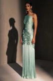 Light Blue Strapless Sheath Tassel Embroidery Long Evening Party Dresses, HZ0319
