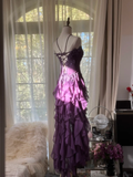 Purple Strapless A-Line Ruffles Long Prom Dress Vintage Evening Party Dress, HZ0319