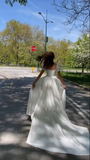 White A-Line Short Sleeves Satin Elegant Long Wedding Dress HZ0319