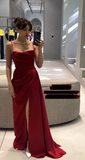 Charming Red Straps Sheath Satin Long Evening Party Dress with Split HZ0319