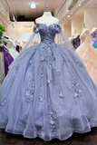 Grey Blue Off Shoulder Appliques Quinceanera Dress Sweet 16 Ball Gown HZ0319
