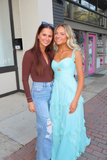 Light Blue Straps A-Line Ruffles Long Prom Dress Graduation Dress HZ0319