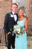 Light Blue Straps A-Line Ruffles Long Prom Dress Graduation Dress HZ0319