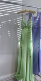 Green V Neck Straps Appliques Long Evening Party Dress HZ0319