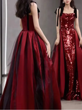 Stunning Wine Red Straps Sequins Mermaid Long Evening Party Dress HZ0319
