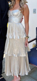 Silver Spaghetti Straps A-Line Tiered Long Formal Party Dress HZ0319