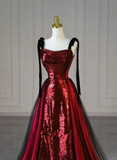 Stunning Wine Red Straps Sequins Mermaid Long Evening Party Dress HZ0319