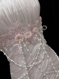 Light Pink Strapless Mermaid Chiffon Vintage Party Dresses Birthday Outfits, HZ0319