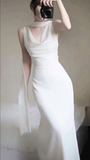 White V Neck Sleeveless Mermaid Long Party Dresses Evening Gown, HZ0319