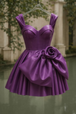 Elegant Purple Straps A-Line Short Party Dresses Homecoming Dresses, HZ0319