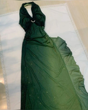 Green Halter Chiffon Shiny Vintage Long Party Dress Prom Gown HZ0319
