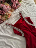Wine Red Spaghetti Straps Sheath Long Evening Party Dress HZ0319