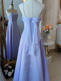 Lilac Spaghetti Straps A-Line Long Party Dress Vintage Evening Gown HZ0319