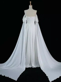White Off Shoulder A-Line Satin Long Formal Party Dress HZ0319