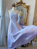 Lilac Spaghetti Straps A-Line Long Party Dress Vintage Evening Gown HZ0319
