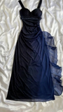 Dark Blue Straps Chiffon Vintage Long Party Dress Prom Gown HZ0319