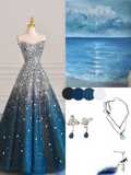 Stunning Strapless Beading A-Line Long Formal Party Dress HZ0319